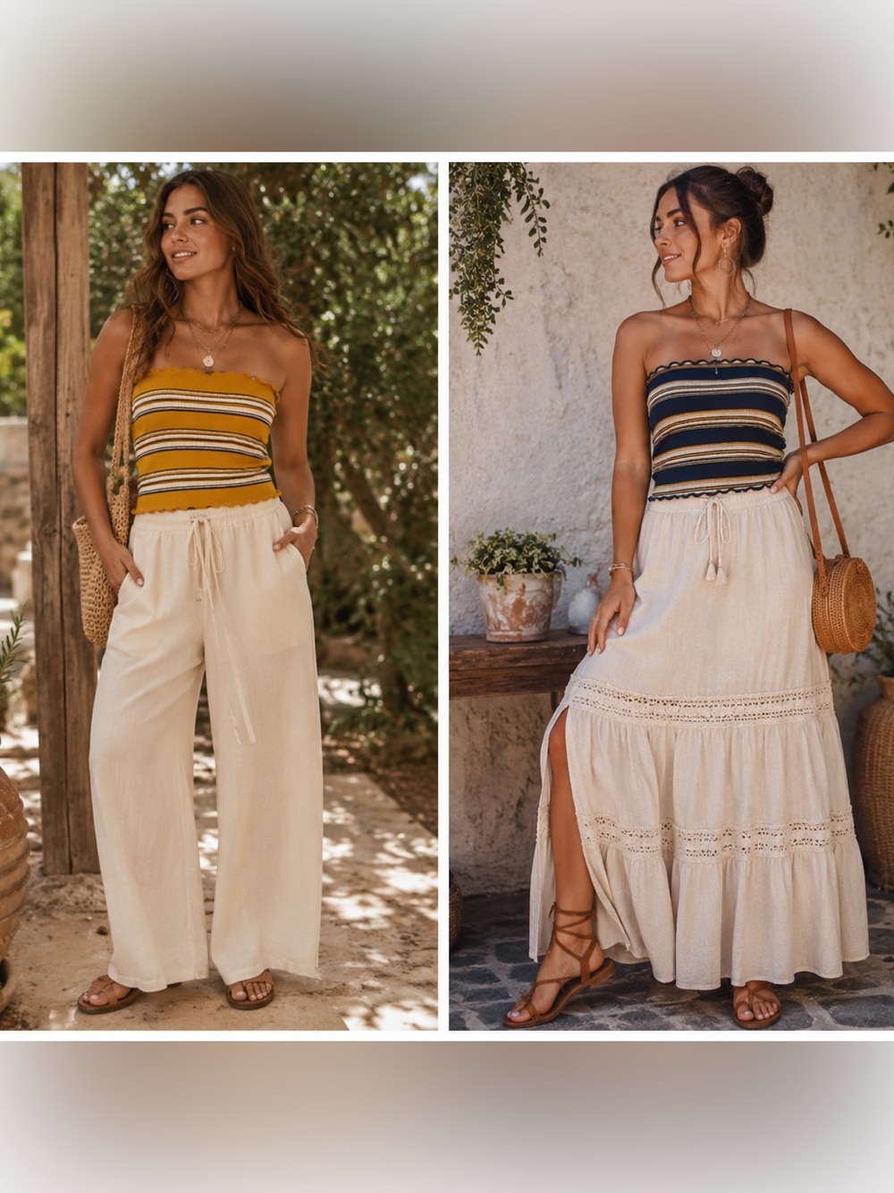 Ambiance Striped Strapless Tube Top in Mustard and Navy
